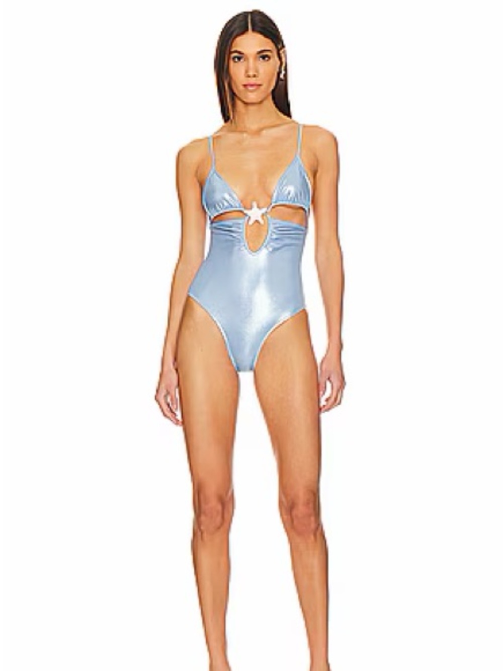 Metallic Light Blue Cutout One-Piece Swimsuit with Star Accent